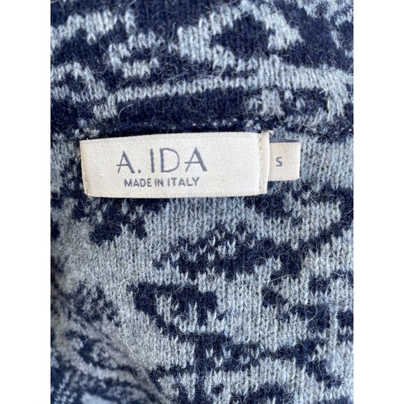 A. Ida Made In Italy Wool Blend Navy & Gray Patterned Knit Cardigan Sweater Jack - Picture 5 of 9